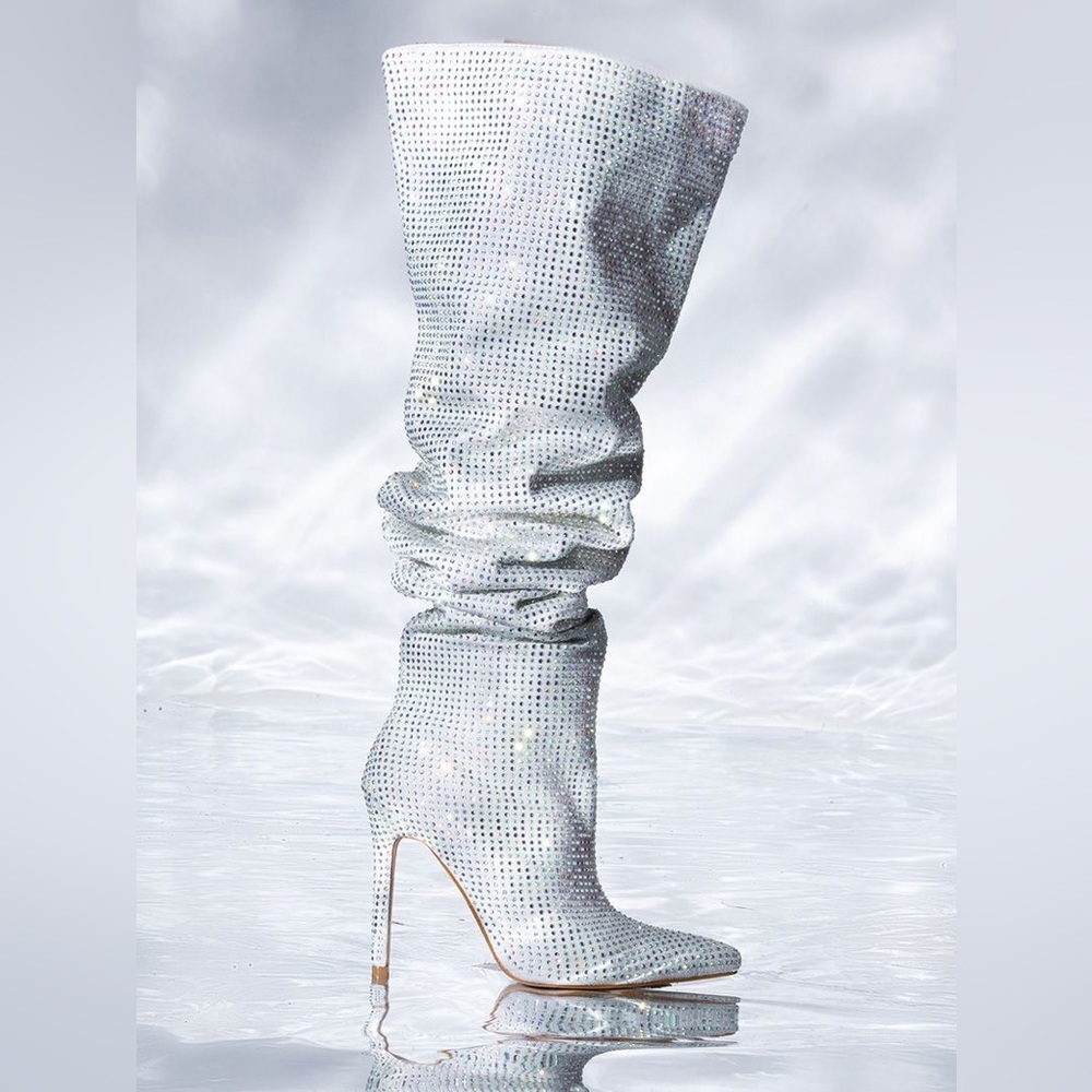 BELLA BLING STILETTO BOOT IN SILVER- Size 9